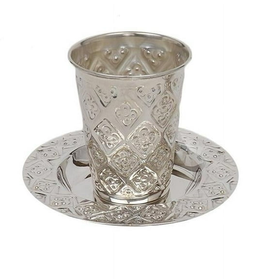 Elygant 58078 5.5 oz Diamond Design 925 Silver Coated Kiddush Cup Set