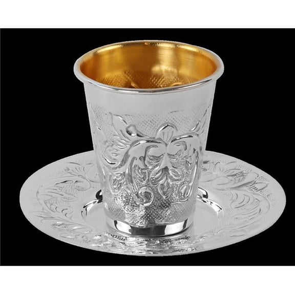 Elygant 59366 925 Silver Coated Kiddush Cup with Tray