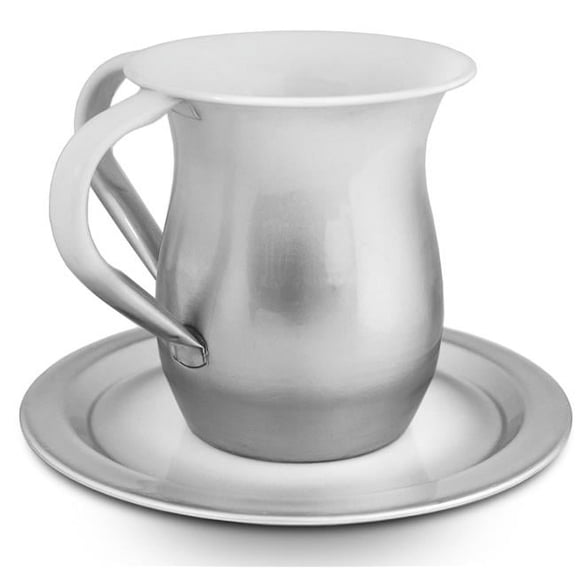 Elygant 60183 Wash Cup & Plate Set, Silver & White