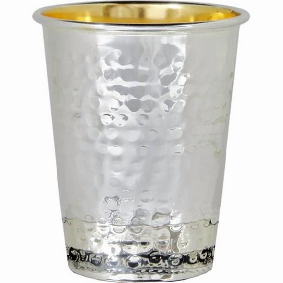 Elygant   925 Sterling Silver Coated Kiddush Cup with Hammered Design  5.5 oz & 3 in.