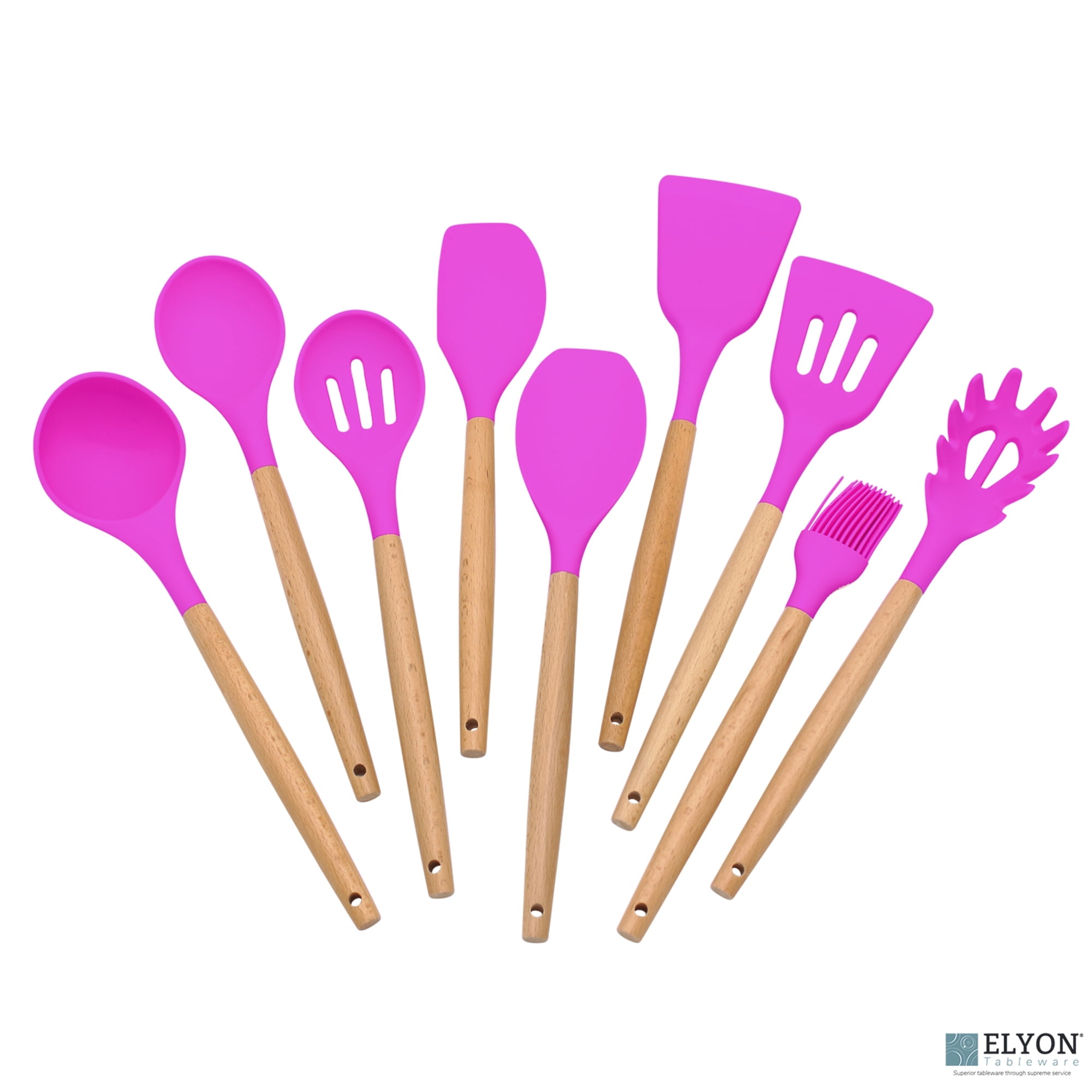 Elyon 9-Piece Lavender Silicone Kitchen Utensil Set with Wooden Handles