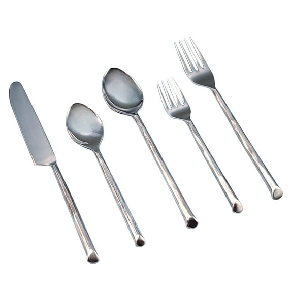 Elyon Ambrey Reflective Silver 20 Piece Flatware Set Indian Artisan-Made Set Hand-Forged Stainless Steel Service for 4