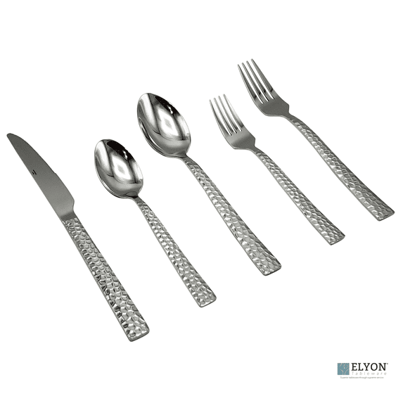 Elyon Hammered 20-Piece Reflective Silver Flatware Set, Stainless Steel, Service for 4