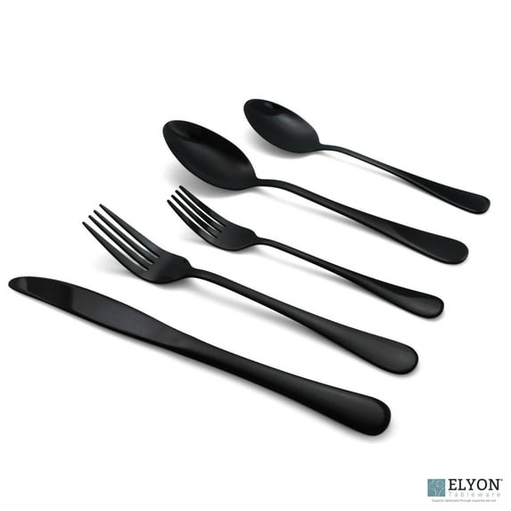 Elyon Tableware ELYON-35172 Elyon Luly Matte Black 20-Piece Flatware Set, Stainless Steel, Service For 4