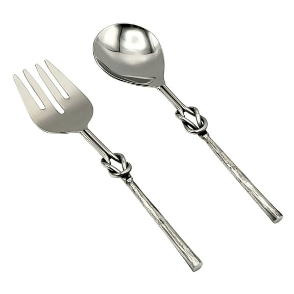 Elyon Reef Knot Reflective Silver Salad Serving Set Indian Artisan-Made Hostess Set Hand-Forged Stainless Steel 2 Pieces