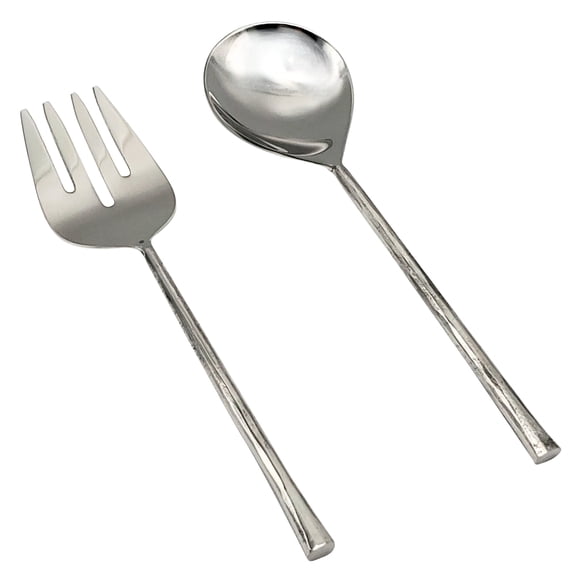 Elyon Sardar Reflective Silver Salad Serving Set Indian Artisan-Made Hostess Set Hand-Forged Stainless Steel 2 Pieces