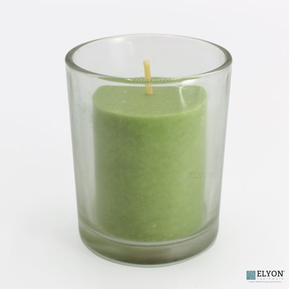 Elyon Tableware® 18 Green Colored Unscented Wax Votive Candles in Glass Holder, 24 Hours Burn Time