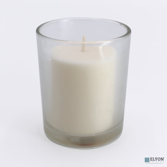 Elyon Tableware® 18 White Colored Unscented Wax Votive Candles in Glass Holder, 24 Hours Burn Time