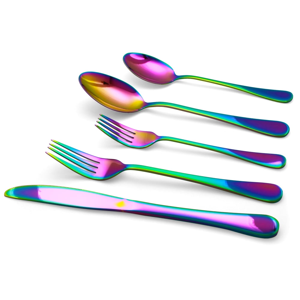 Elyon Tableware® 20-Piece Iridescence Rainbow Flatware Cutlery Set, Stainless Steel, Service For 4
