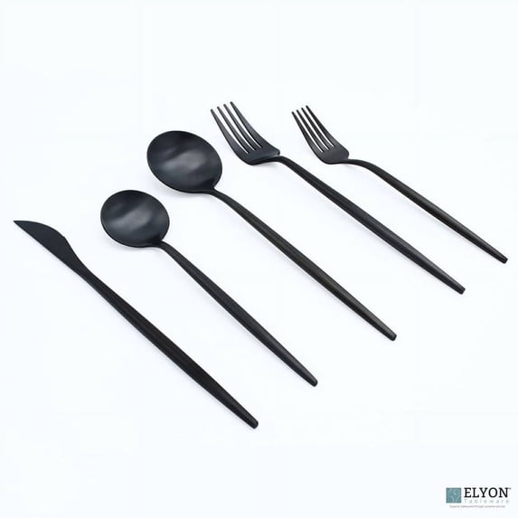 Elyon Tableware® 20-Piece Matte Black Flatware Set, Stainless Steel, Thin Handles, Service for 4