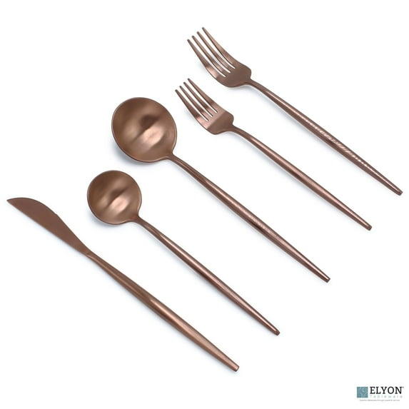 Elyon Tableware® 20-Piece Matte Copper Flatware Set, Stainless Steel, Thin Handles, Service For 4