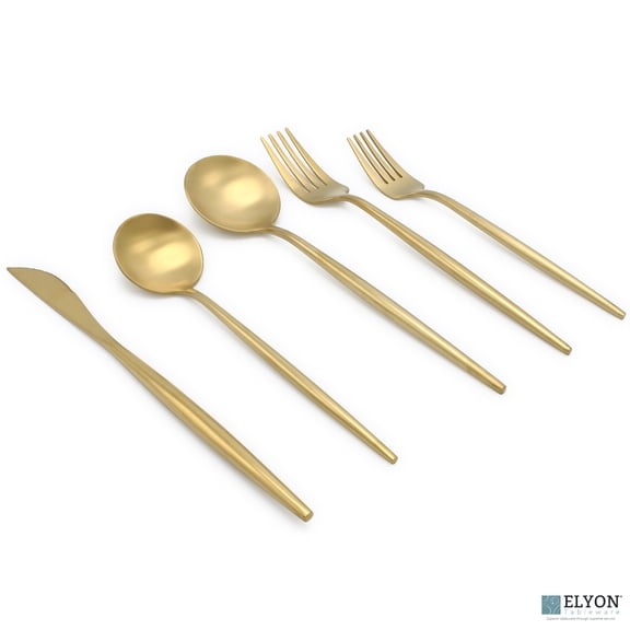 Elyon Tableware 20-Piece Matte Gold Flatware Set, Stainless Steel, Thin Handles, Service For 4