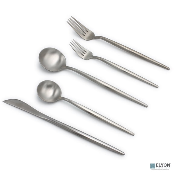 Elyon Tableware 20-Piece Matte Silver Flatware Set, Stainless Steel, Thin Handles, Service For 4