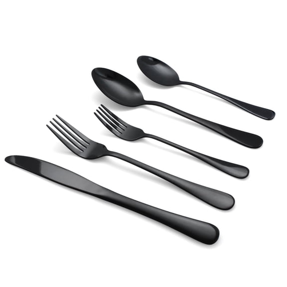 Elyon Tableware 20-Piece Reflective Black Stainless Steel Flatware Set, Service for 4