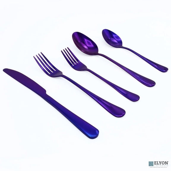 Elyon Tableware® 20-Piece Reflective Holographic Purple Flatware Set, Stainless Steel, Service For 4