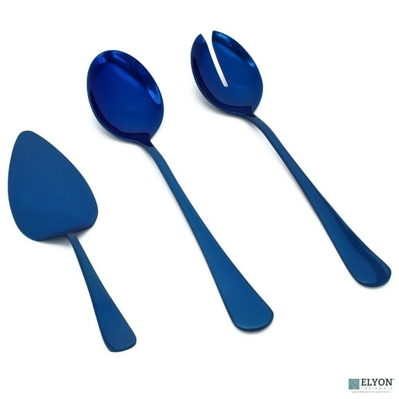 Elyon Tableware 3-Piece Blue Reflective Stainless Steel Serving Set