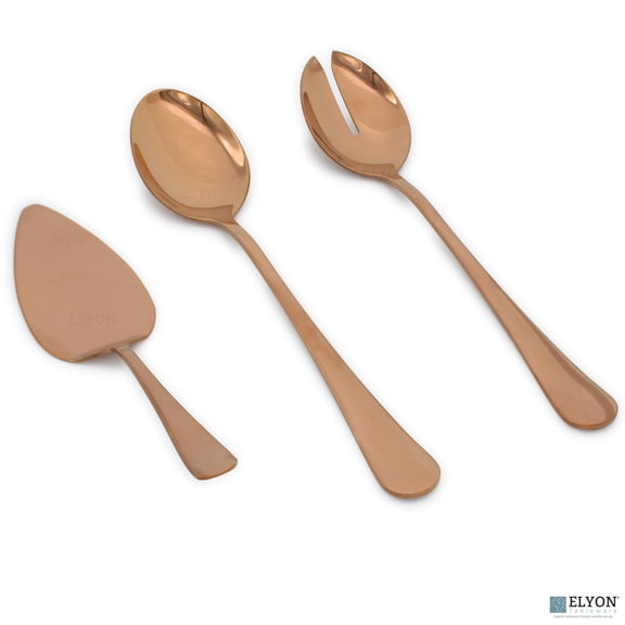 Elyon Tableware 3-Piece Reflective Copper Colored Stainless Steel Salad Serving Set