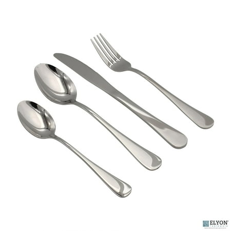 Elyon Tableware® 32-Piece Reflective Silver Flatware Set, Stainless Steel, Service For 8