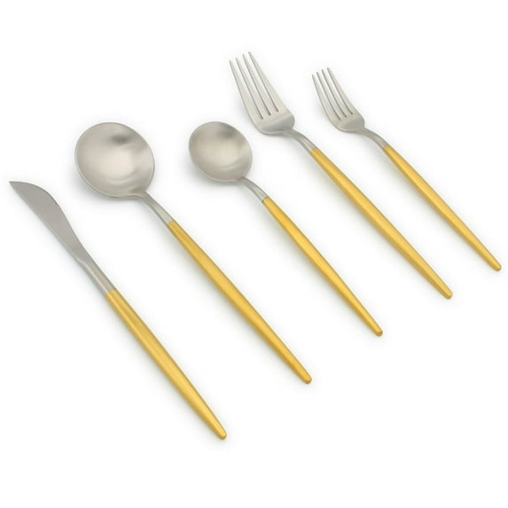 Elyon Tableware Elyon Lea Matte Two-tone Colored Stainless Steel Flatware Set 20 Pieces Gold/ Silver
