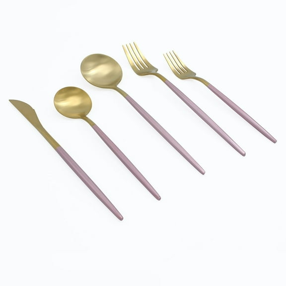 Elyon Tableware Elyon Lea Matte Two-tone Colored Stainless Steel Flatware Set 20 Pieces Pink/ Gold