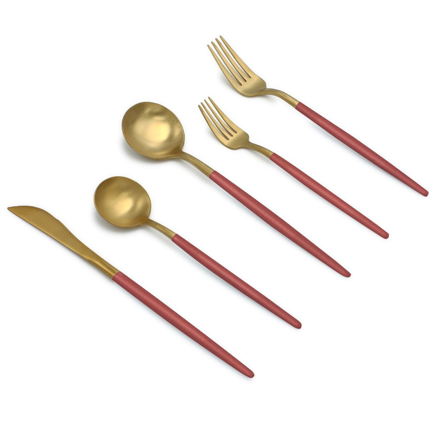 Matte Gold and Rose Stainless Steel Flatware Set, 20 Pieces