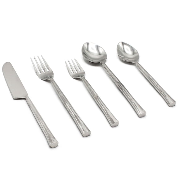 Elyon Tableware Lavista Reflective Silver 20 Piece Flatware Set Indian Artisan-Made Set Hand-Forged Stainless Steel Service for 4