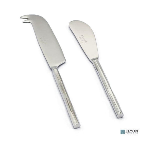 Elyon Tableware Ramapo Reflective Silver 2 Piece Cheese Knife Set Indian Artisan-Made Set Hand-Forged Stainless Steel
