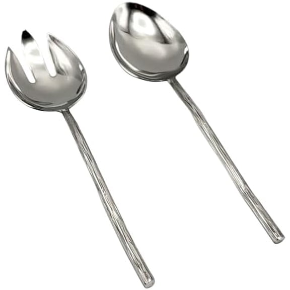Elyon Twig Reflective Silver Salad Serving Set Indian Artisan Made Hostess Set Hand Forged Stainless Steel 2 Pieces$$Home Decor, Kitchen, & Other