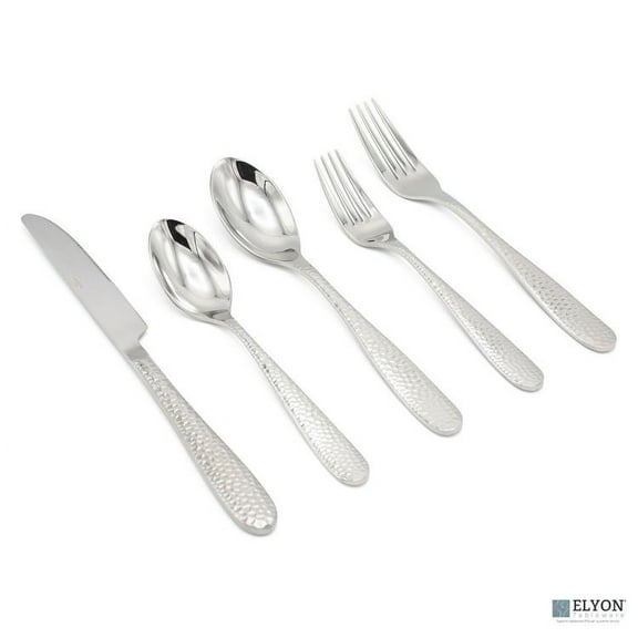Elyon tableware Carroll Hammered 20-Piece Reflective Silver Flatware Set, Stainless Steel, Service For 4