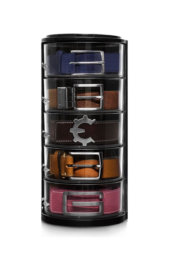 - Acrylic Belt Organizer, Rotating Drawer Storage for Belts, Jewelry, Makeup & Accessories Transparent, Stackable, Wall-Mountable Design for Closet, Dresser, Vanity Design Patent Protected