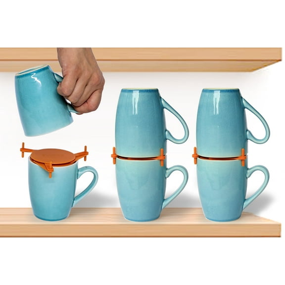Elypro Coffee Mug Stackers, Kitchen Cabinet Shelf, Cupboard and Pantry Organizers, 6 Pack, Orange