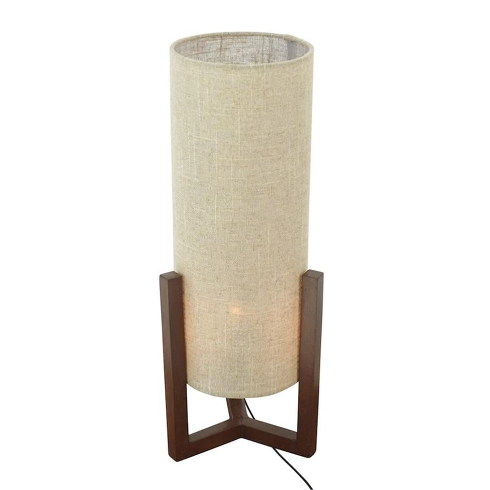 Elyse Natural Wood and Beige Fabric Cylindrical Table Lamp