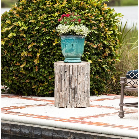 Elyse Round Rustic Garden Stool - Weather Resistant Wood Outdoor Seating & End Table for , Lawn & Garden Decor