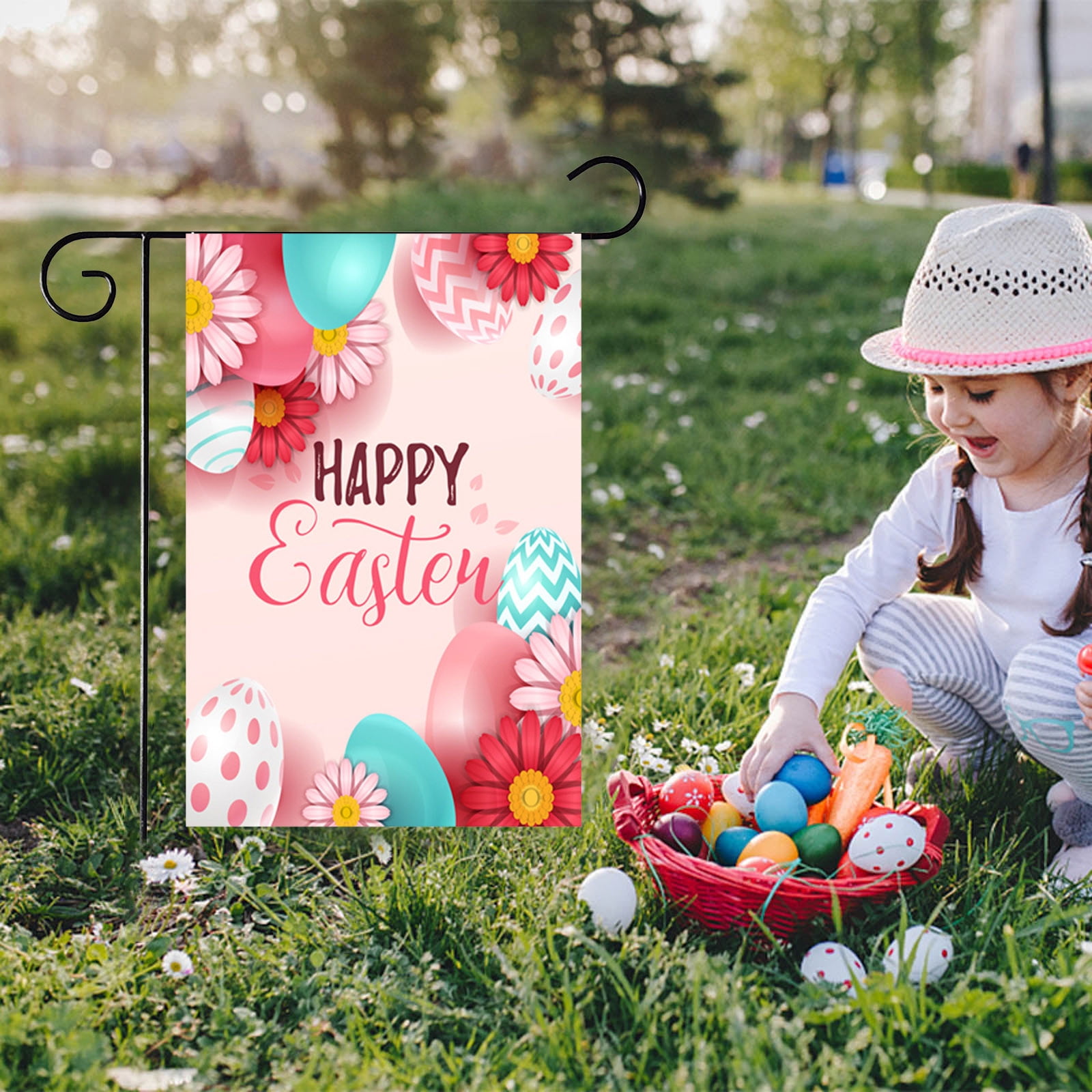 Elysia Easter Garden Flags Bunny Eggs Flowers Colorful Patterns Festive ...