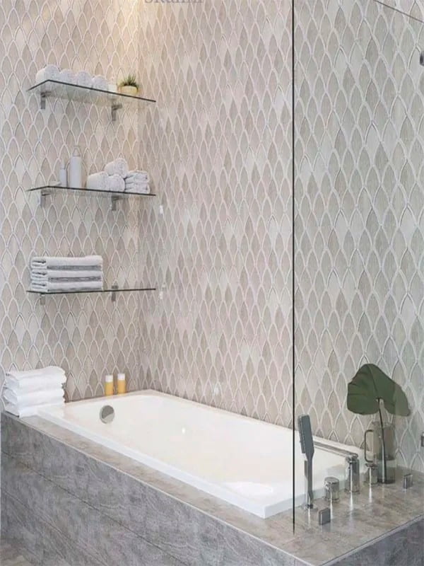 Elysian Polished Beige and White Marble Fish Scale Mosaic Tile