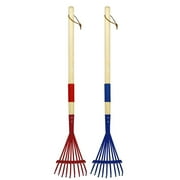 Elysian Clearance Weed Puller Tool,Garden Rake & Leaf Set Agricultural Tool for Leaf & Hay Raking Wooden Handle 9 Tine Rake for Kids Play & Household Use 2 Piece Gardening Kit Red 70X14CM