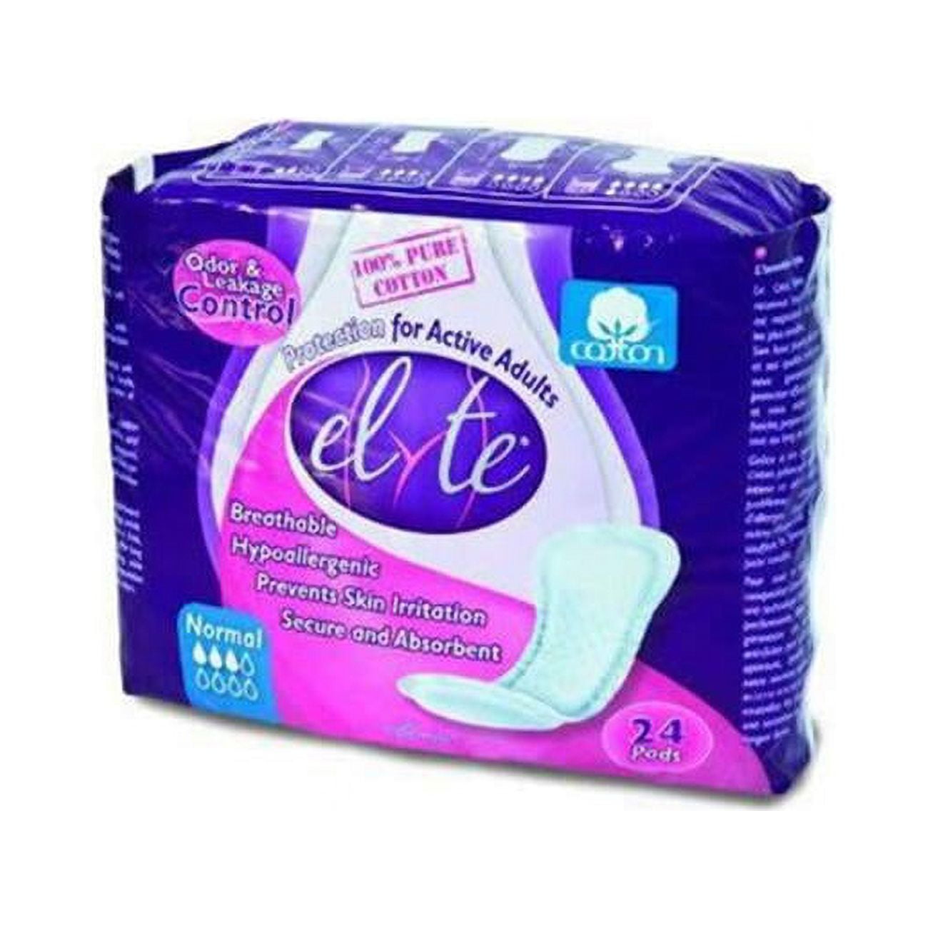 Elyte 0832626 Light Cotton Incontinence Pads, Normal Pack of 24