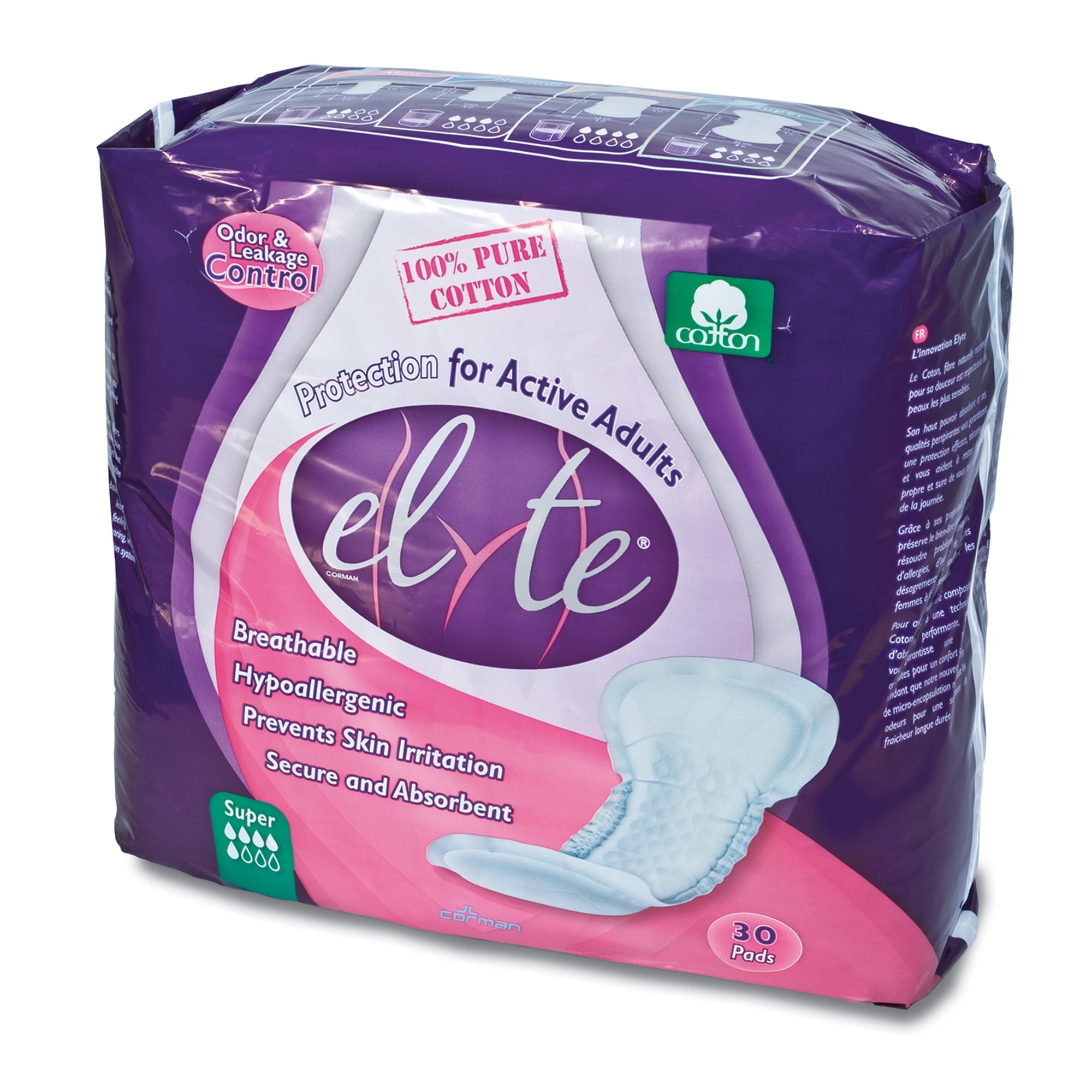 Elyte 100% Pure Cotton Bladder Control Pads-Super Absorbent and Sensitive Skin Safe, Super