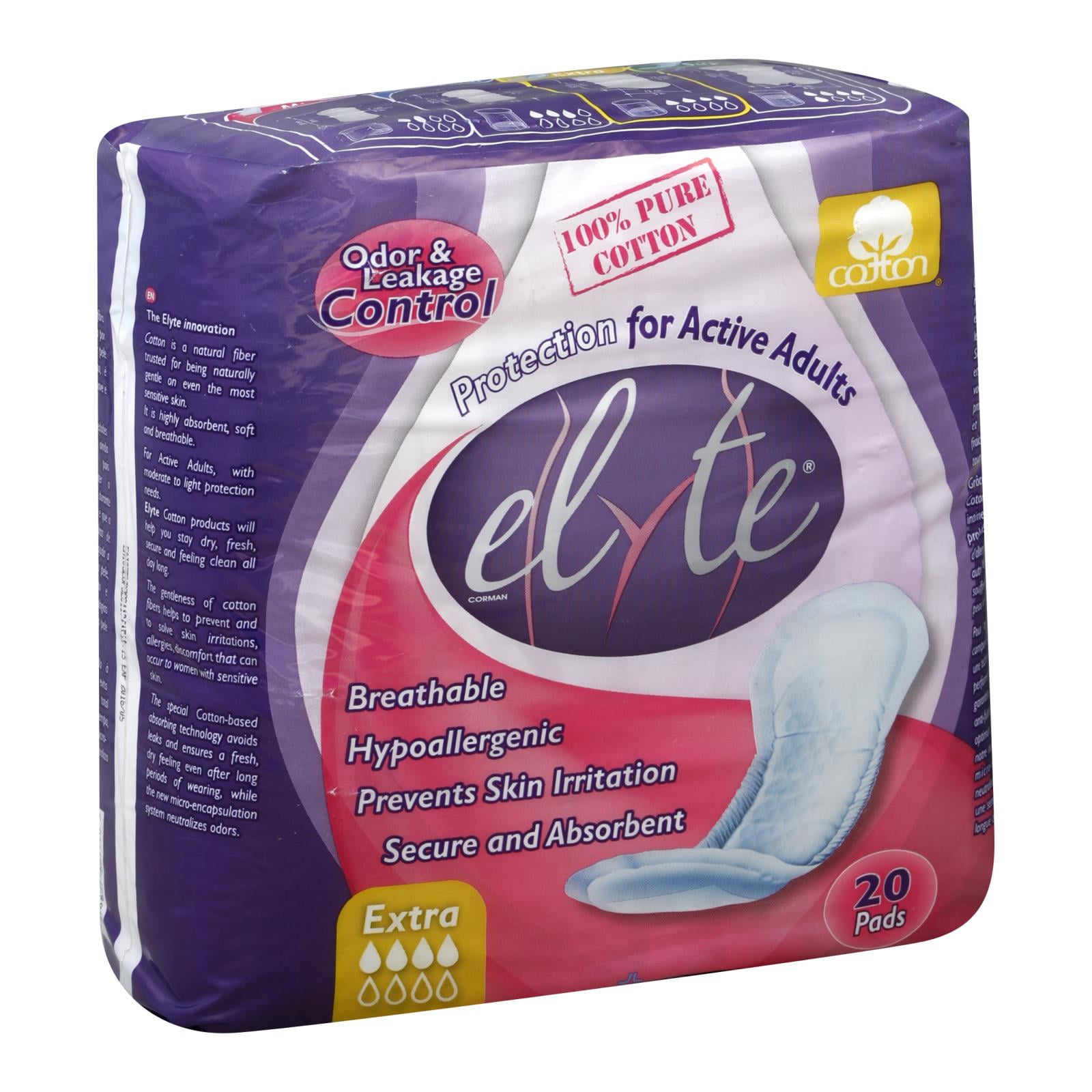 Elyte Light Cotton Incontinence Pads Extra 5 in x 13 in 20 Pack