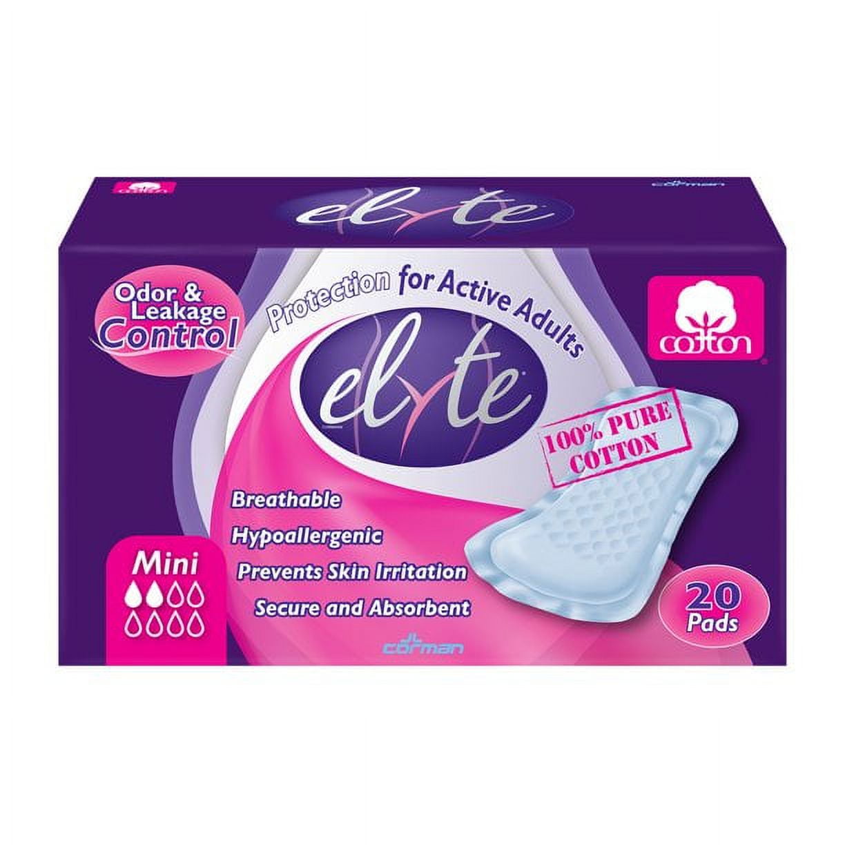 Elyte Pure Cotton Bladder Control Pad-Super Absorbent & Sensitive Skin Safe, 20 ct