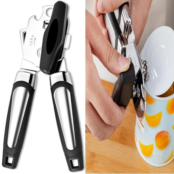Emlimny Can Opener, 3 in 1 Can Opener Manual Anti-Slip Grip Can Opener Smooth Edge, Heavy Duty Can Openers, Black