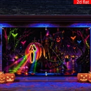 Elyvra 3x5ft Halloween Blacklight Tapestry UV Reactive Neon Ghost Scream Pumpkin Boat Skeleton Glow Party Banner