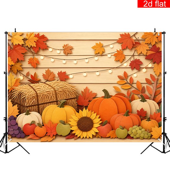 Elyvra 4x6 Ft Polyester Fall Pumpkin Sunflower Photography Backdrop, Autumn Maple Leaves Photo Background for Studio, Thanksgiving Harvest Party Decor Banner