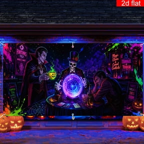 Elyvra BrandName 4x6ft Glow in the Dark Halloween Backdrop, Neon Vampire Skeleton Banner for Blacklight Party Decorations