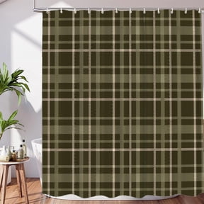 Elyvra Gray Green Plaid Tartan Shower Curtain, Scottish Retro Check Pattern, 60x72 Waterproof Polyester with 12 Hooks
