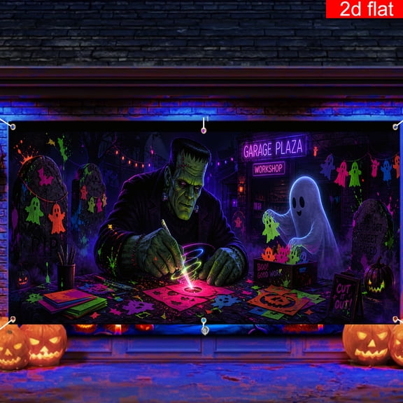 Elyvra Halloween Frankenstein Backdrop 4x6ft, Neon Workshop Ghost Background for Spooky Haunted House Party Decoration Banner