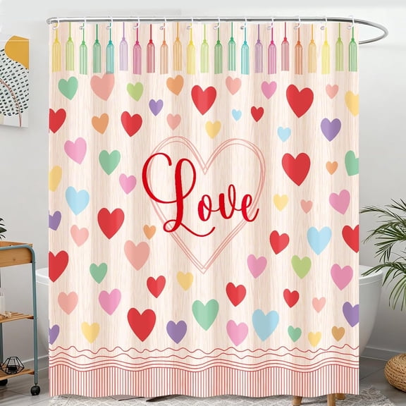Elyvra Heart Shower Curtain, Romantic Love Waterproof Design, 60x72 Bath Curtain for Mom Wife Home Decor, Wedding Anniversary Housewarming Gift