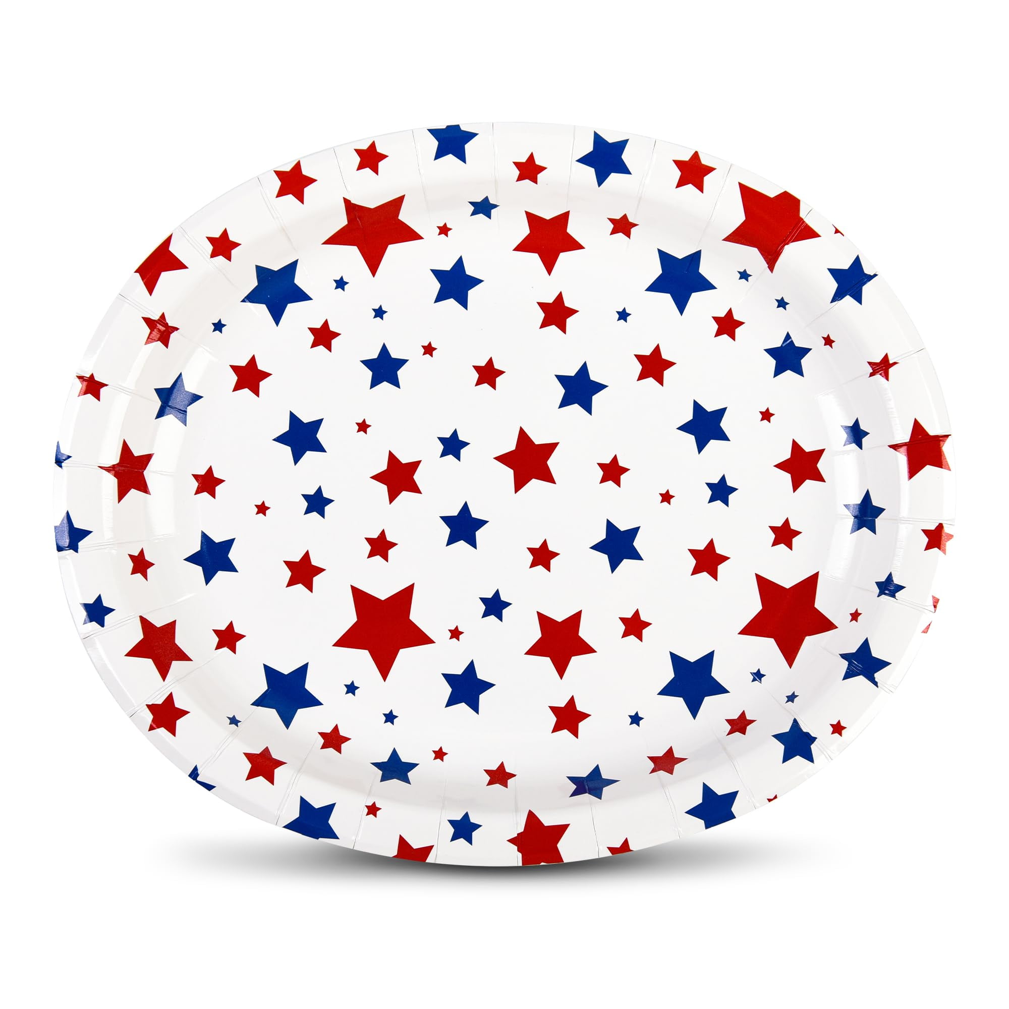 Elyxio 25 Pcs Patriotic Oval Paper AFN1Plates Americana Stars Party Plates Red White Blue 10" X 12" Disposable Platters for USA Themed Parties Independence Day Tableware Supplies