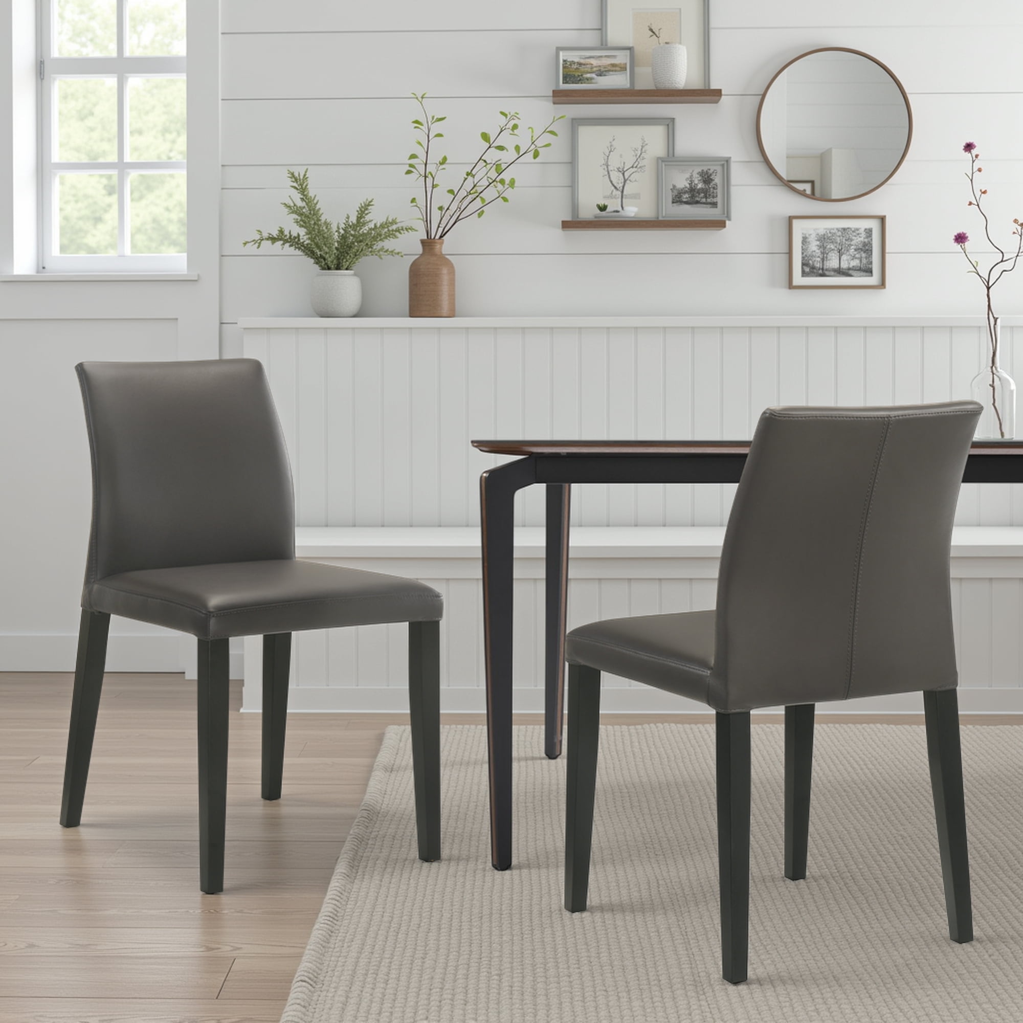 Elyza Full Back Top Grain Leather Upholstered Wood Dining Chairs in Cola - Set of 2