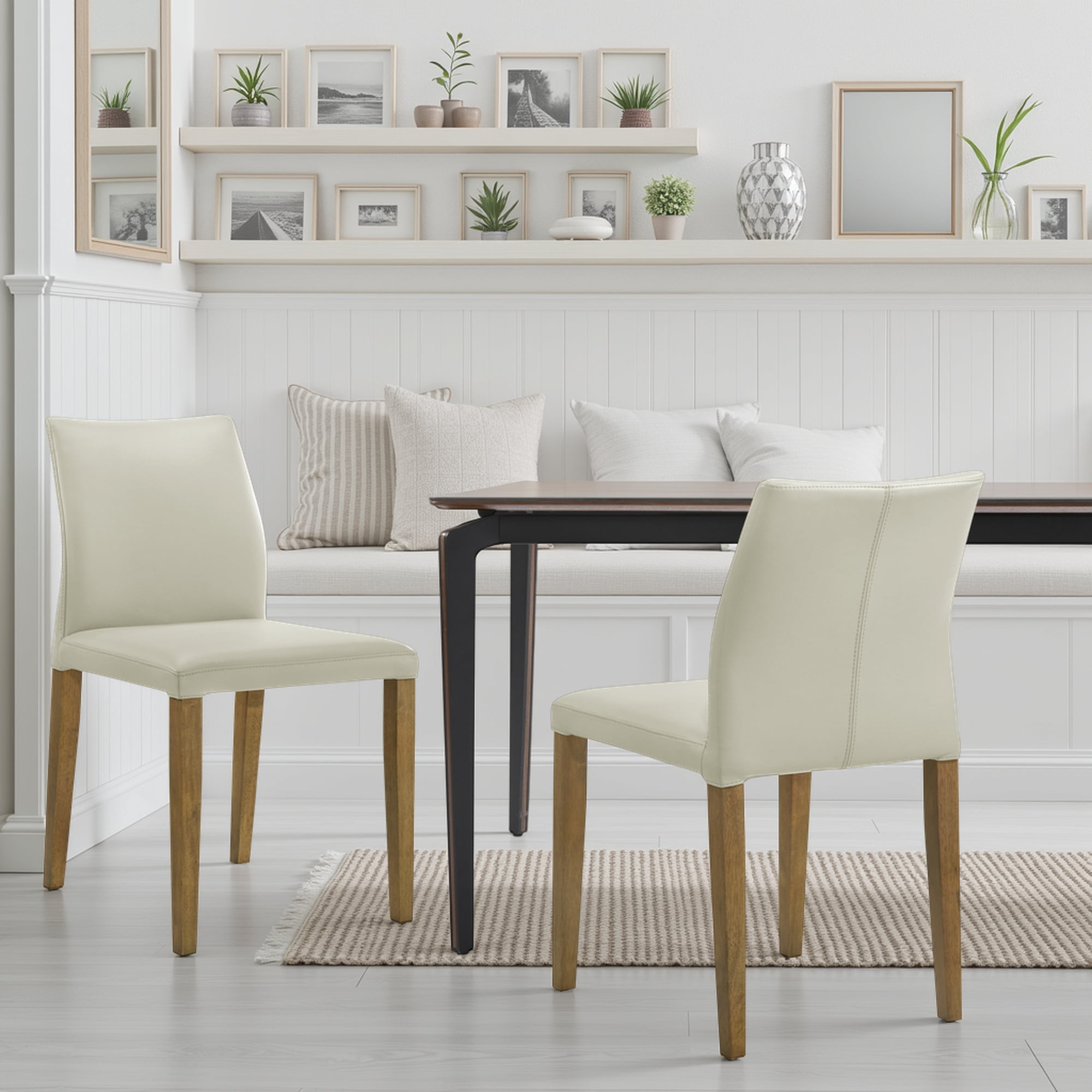 Elyza Full Back Top Grain Leather Upholstered Wood Dining Chairs in Grey - Set of 2